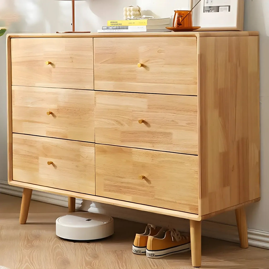 Commode compacte en bois naturel avec armoire et tiroirs