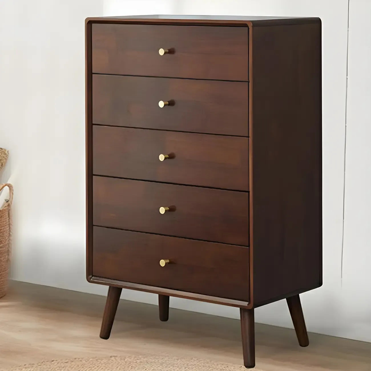Commode compacte en bois naturel avec armoire et tiroirs