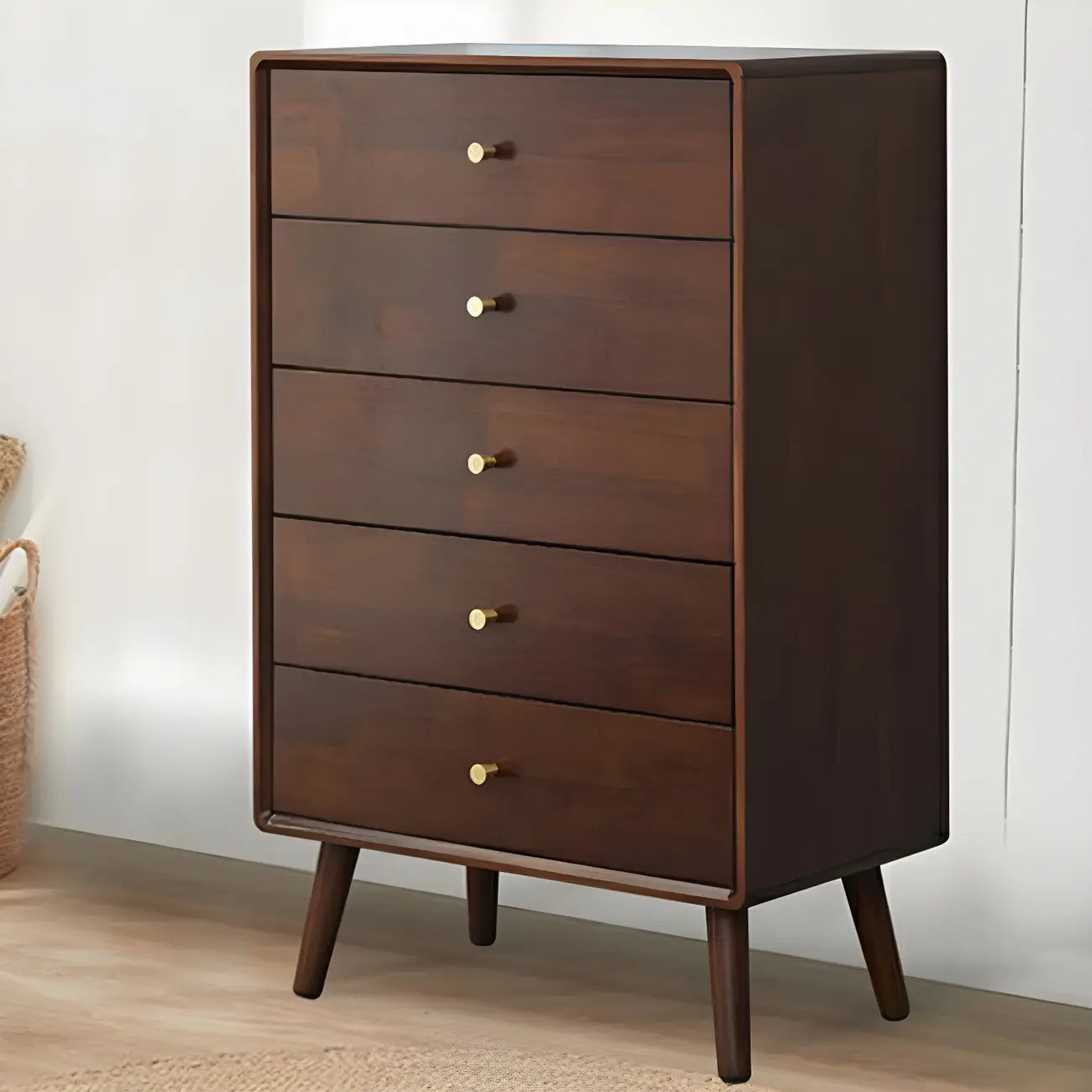 Commode compacte en bois naturel avec armoire et tiroirs