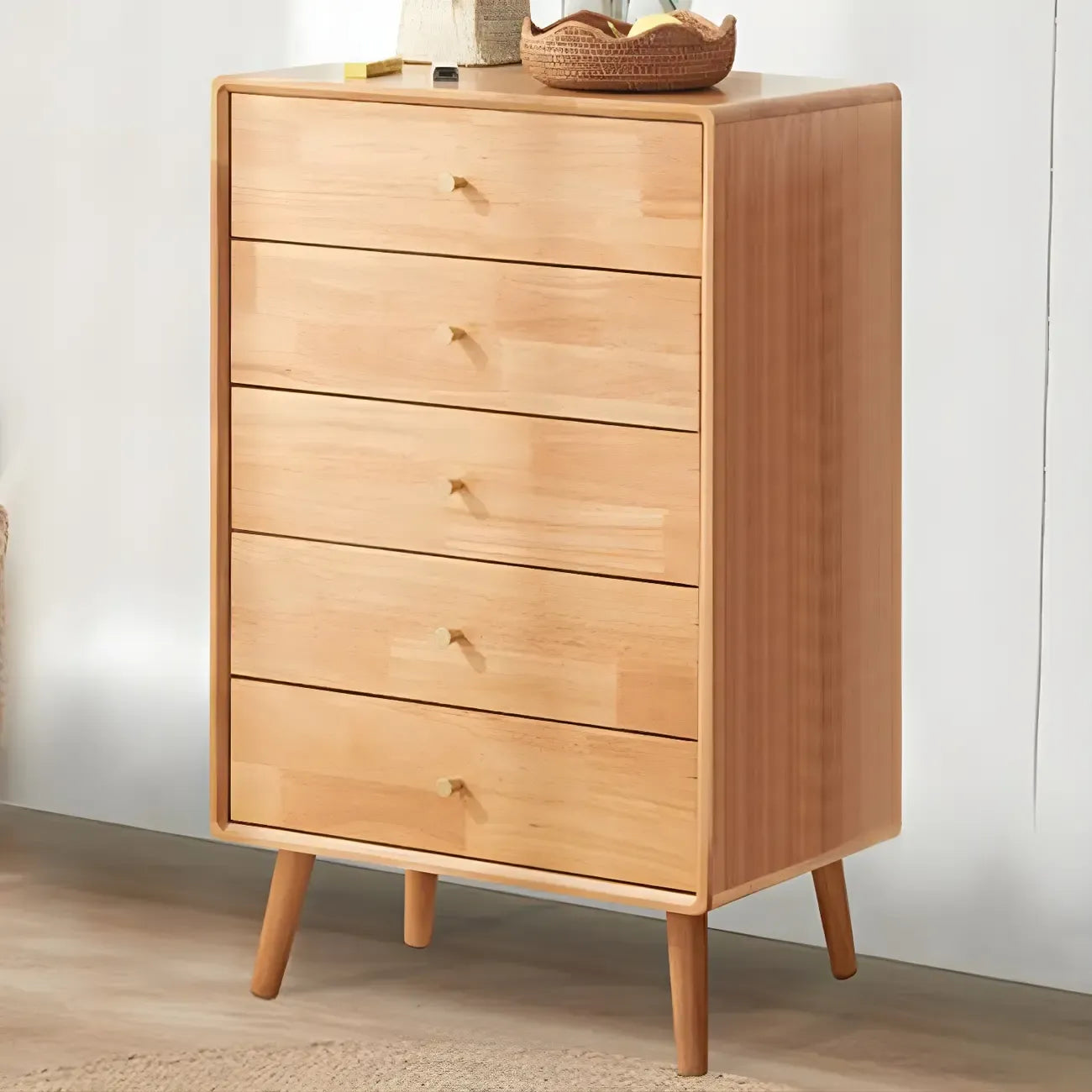 Commode compacte en bois naturel avec armoire et tiroirs