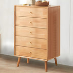 Commode compacte en bois naturel avec armoire et tiroirs