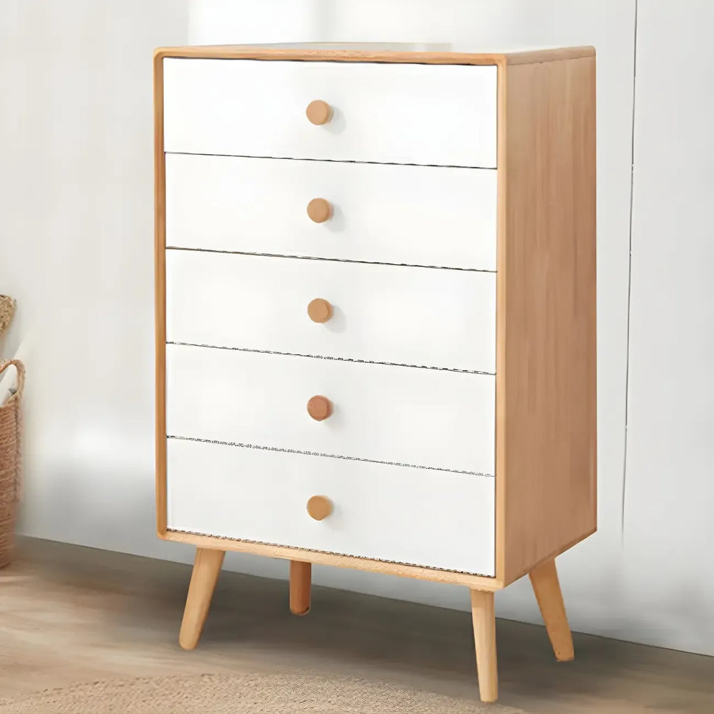 Commode compacte en bois naturel avec armoire et tiroirs