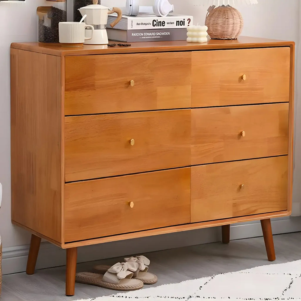 Commode compacte en bois naturel avec armoire et tiroirs