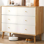 Commode compacte en bois naturel avec armoire et tiroirs