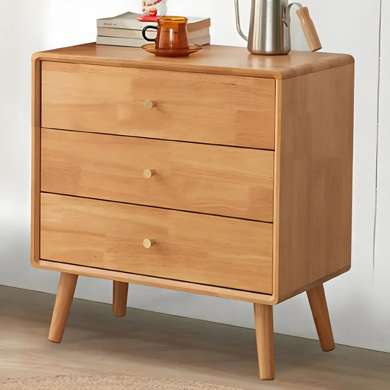 Commode compacte en bois naturel avec armoire et tiroirs