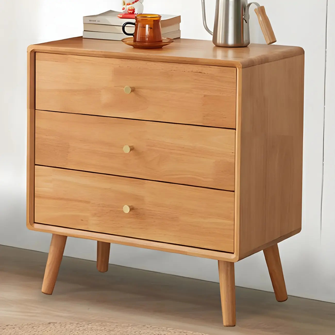 Commode compacte en bois naturel avec armoire et tiroirs