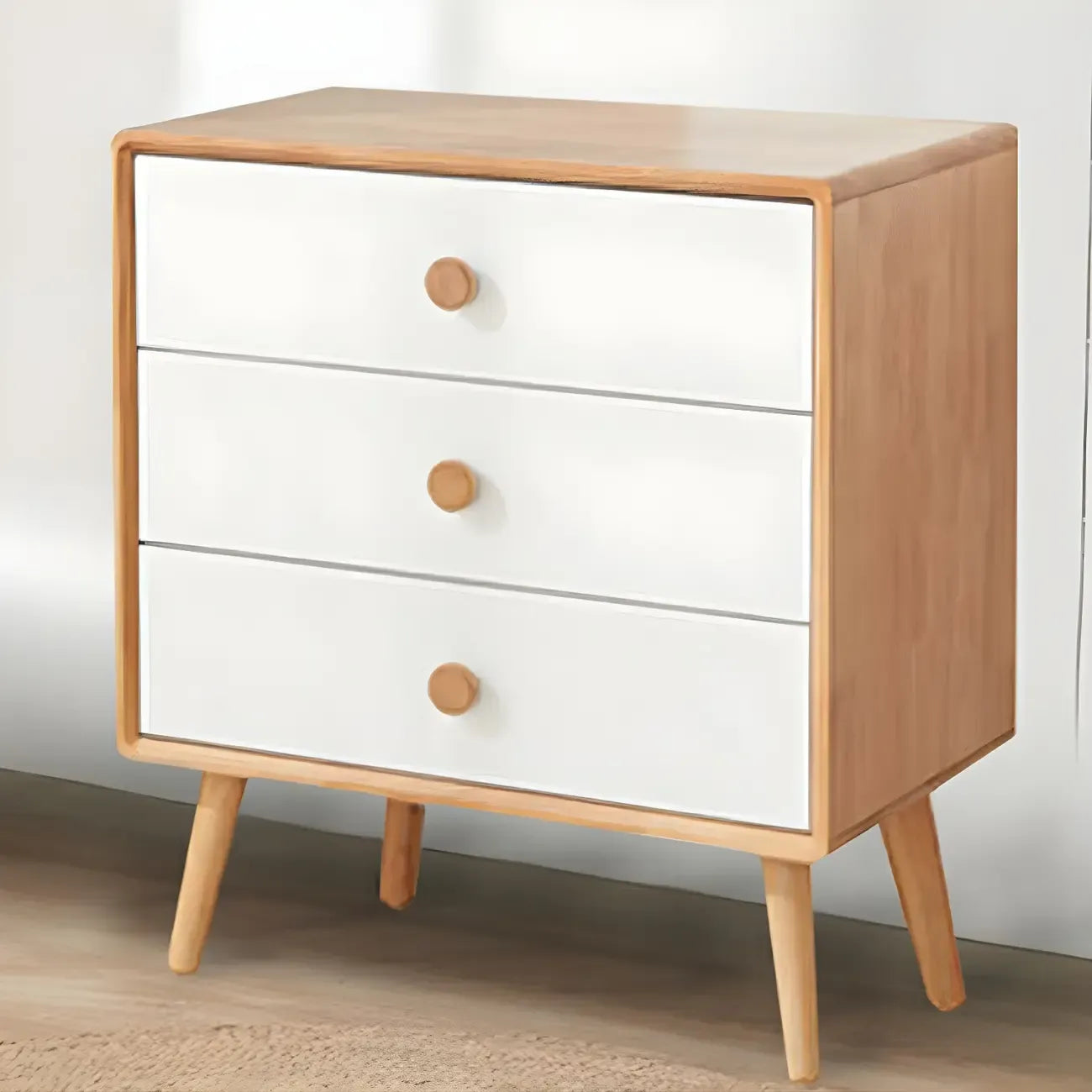 Commode compacte en bois naturel avec armoire et tiroirs