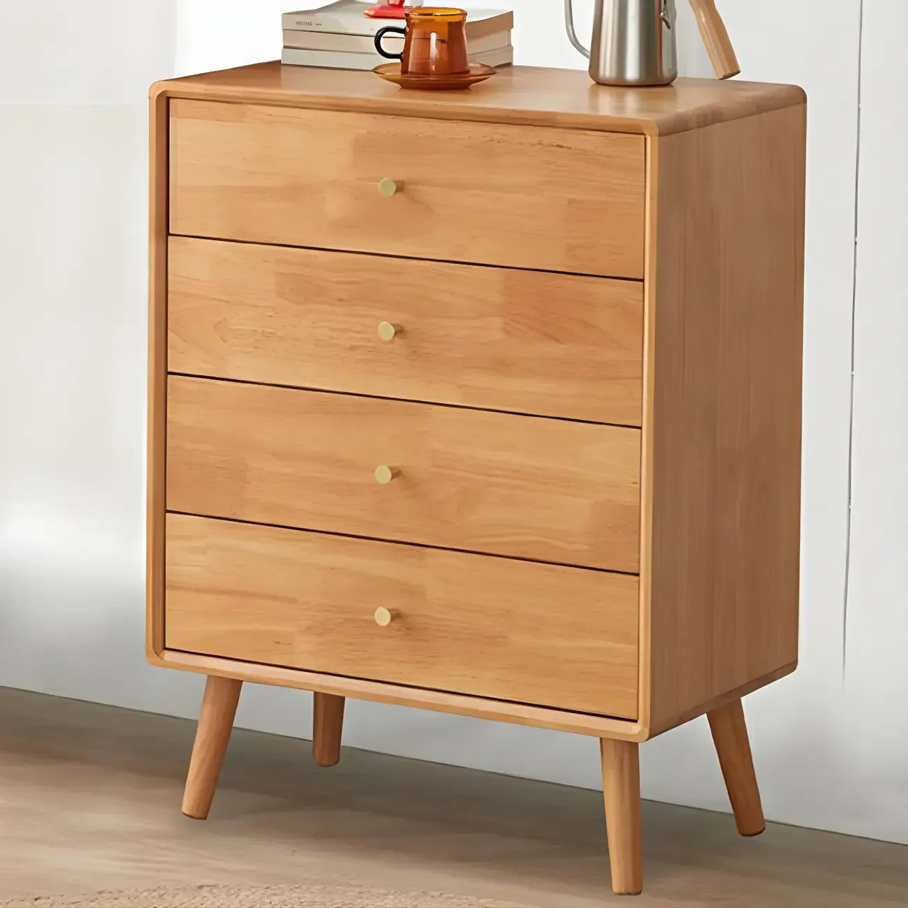 Commode compacte en bois naturel avec armoire et tiroirs