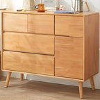 Commode compacte en bois naturel avec armoire et tiroirs
