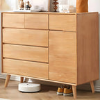 Commode compacte en bois naturel avec armoire et tiroirs