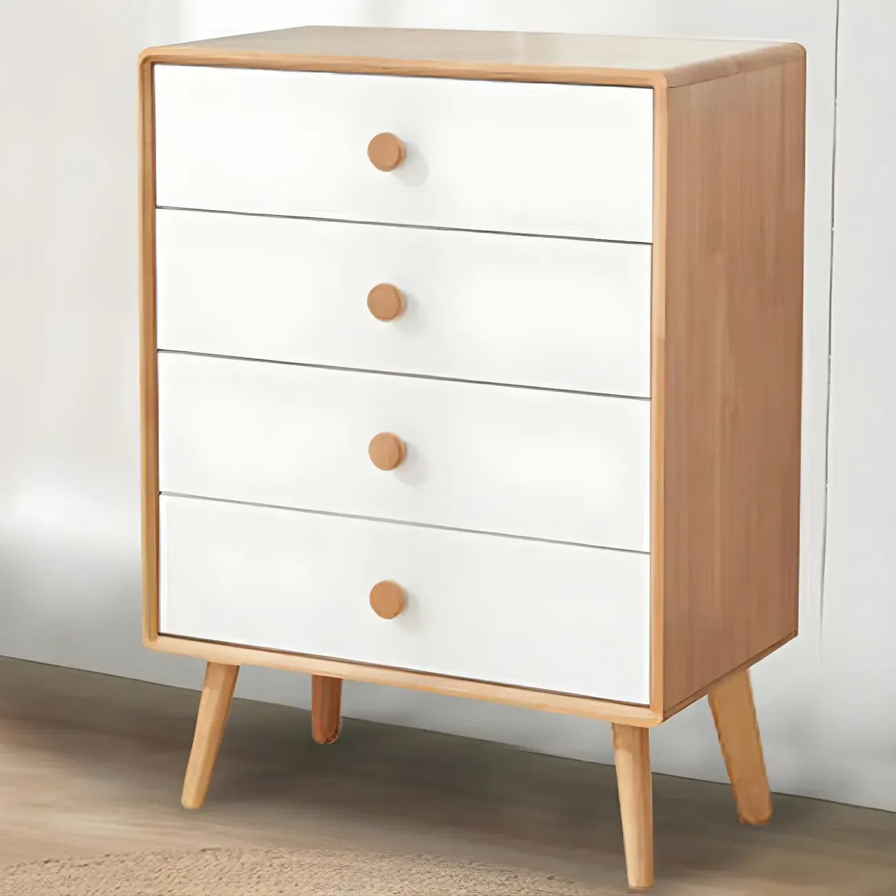 Commode compacte en bois naturel avec armoire et tiroirs