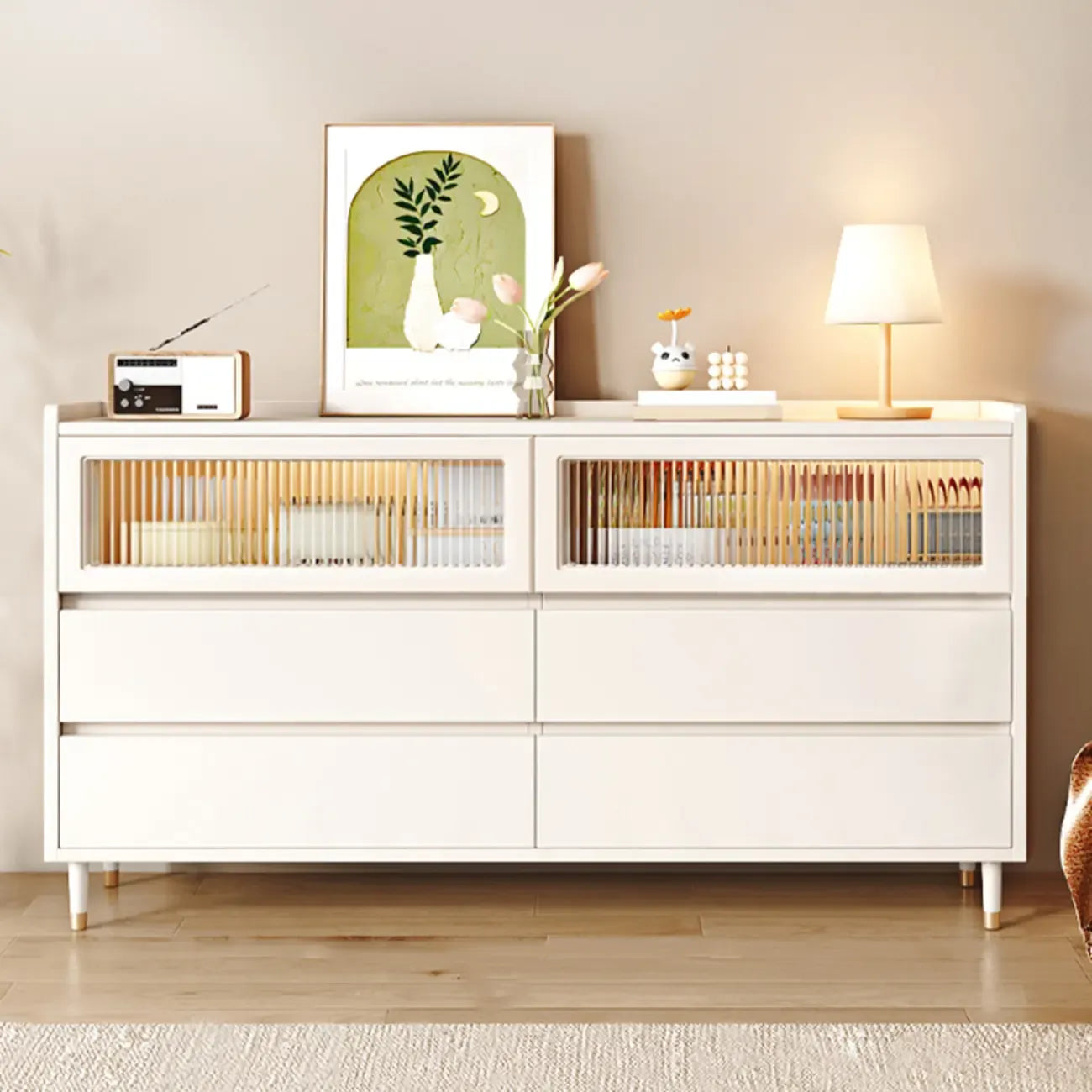 Commode double élégante en pin avec 6 tiroirs