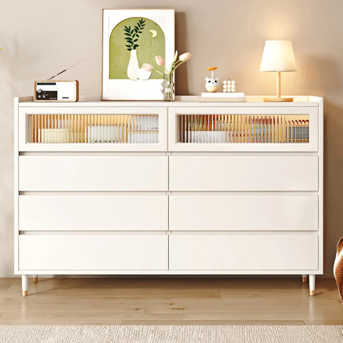Commode double élégante en pin avec 6 tiroirs