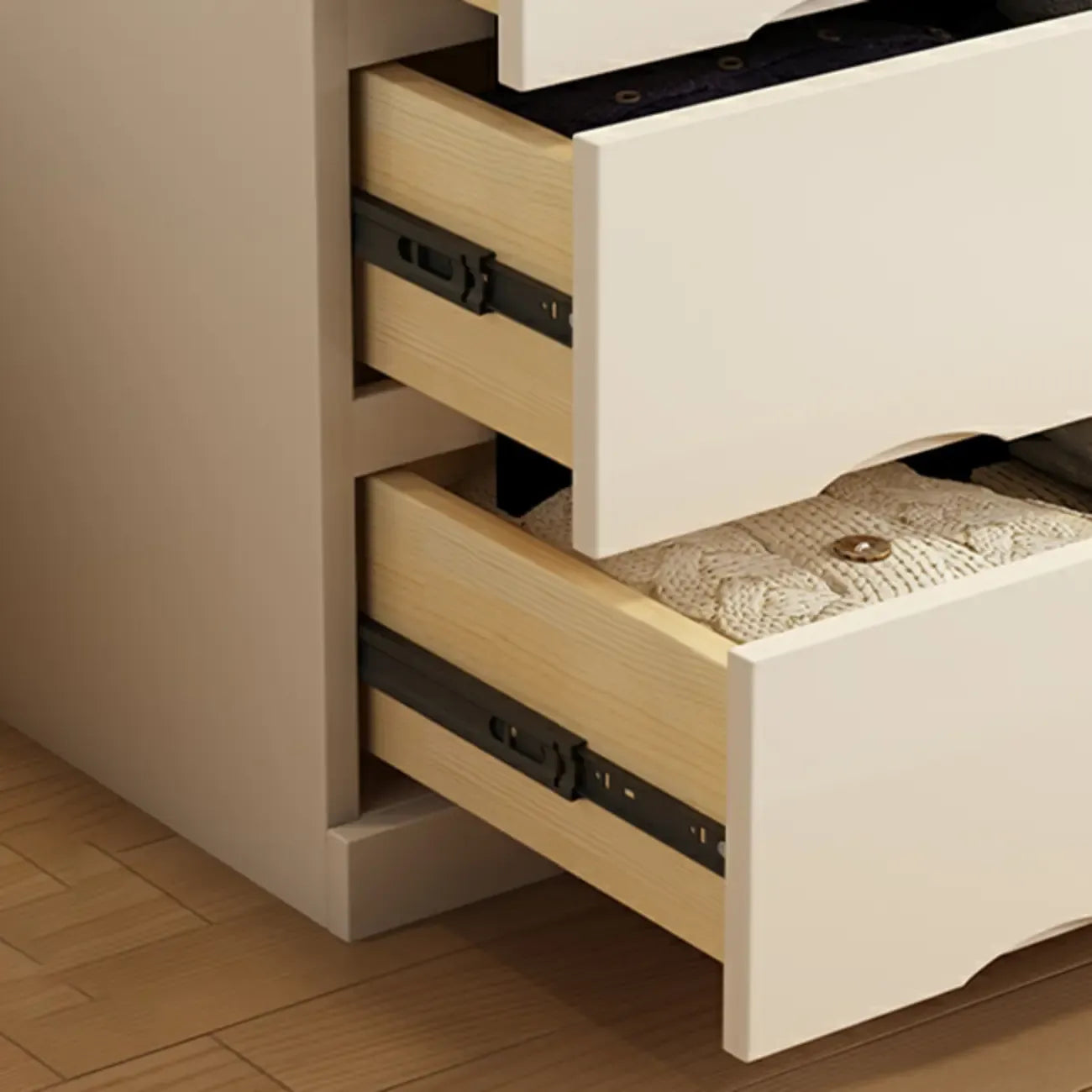 Commode classique en bois blanc avec tiroirs silencieux pour chambre à coucher