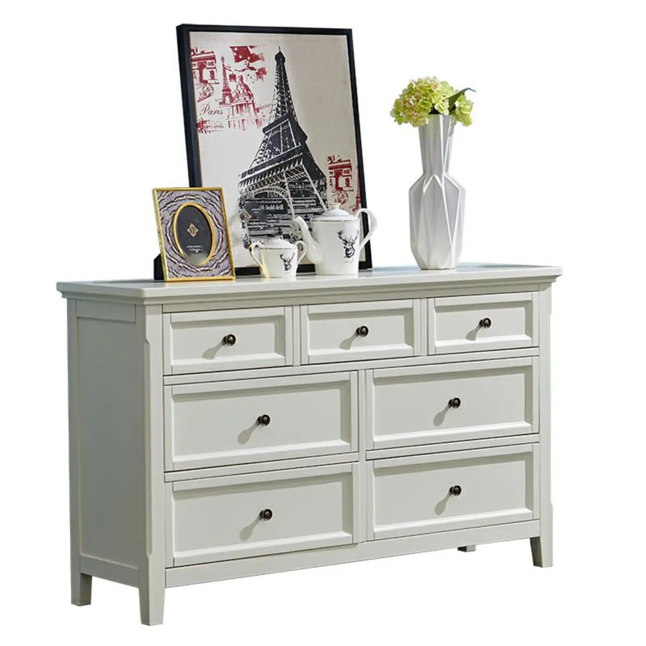 Commode double contemporaine en bois blanc pour chambre à coucher