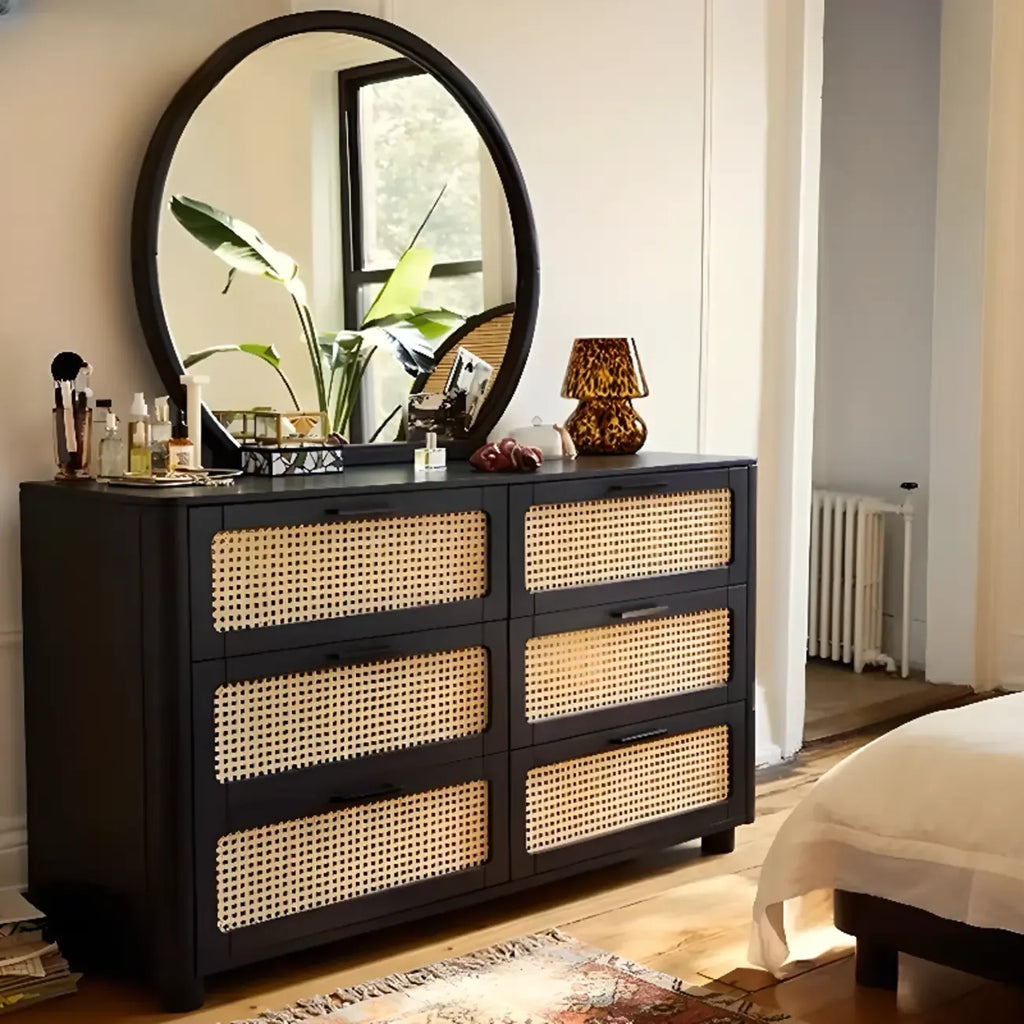 Commode moderne en bois noir avec miroir pour salle de bain