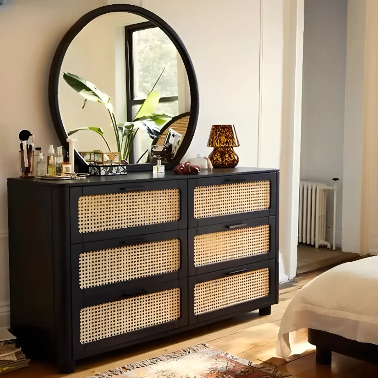 Commode moderne en bois noir avec miroir pour salle de bain