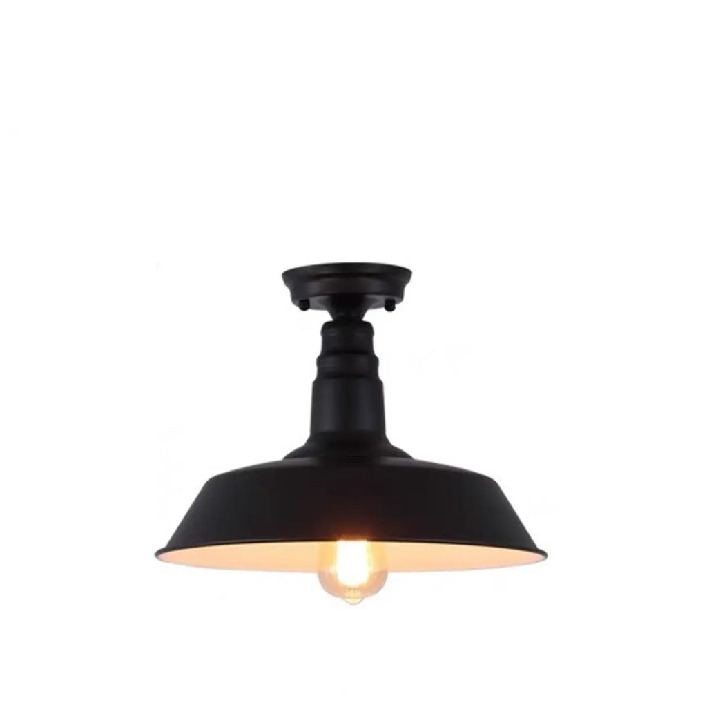 Plafonnier semi-encastré industriel à LED avec abat-jour en fer noir