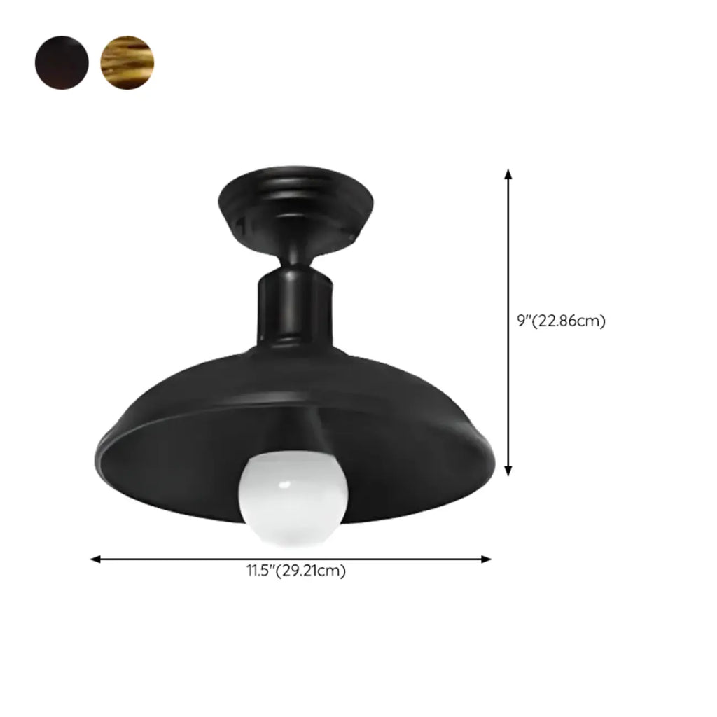 Plafonnier semi-encastré industriel à LED avec abat-jour en fer noir
