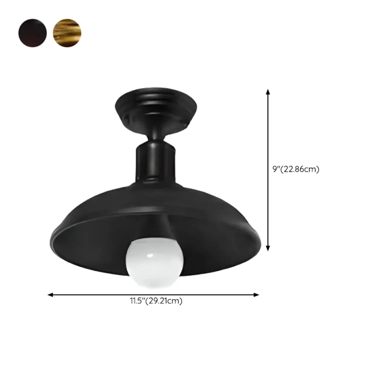 Plafonnier semi-encastré industriel à LED avec abat-jour en fer noir