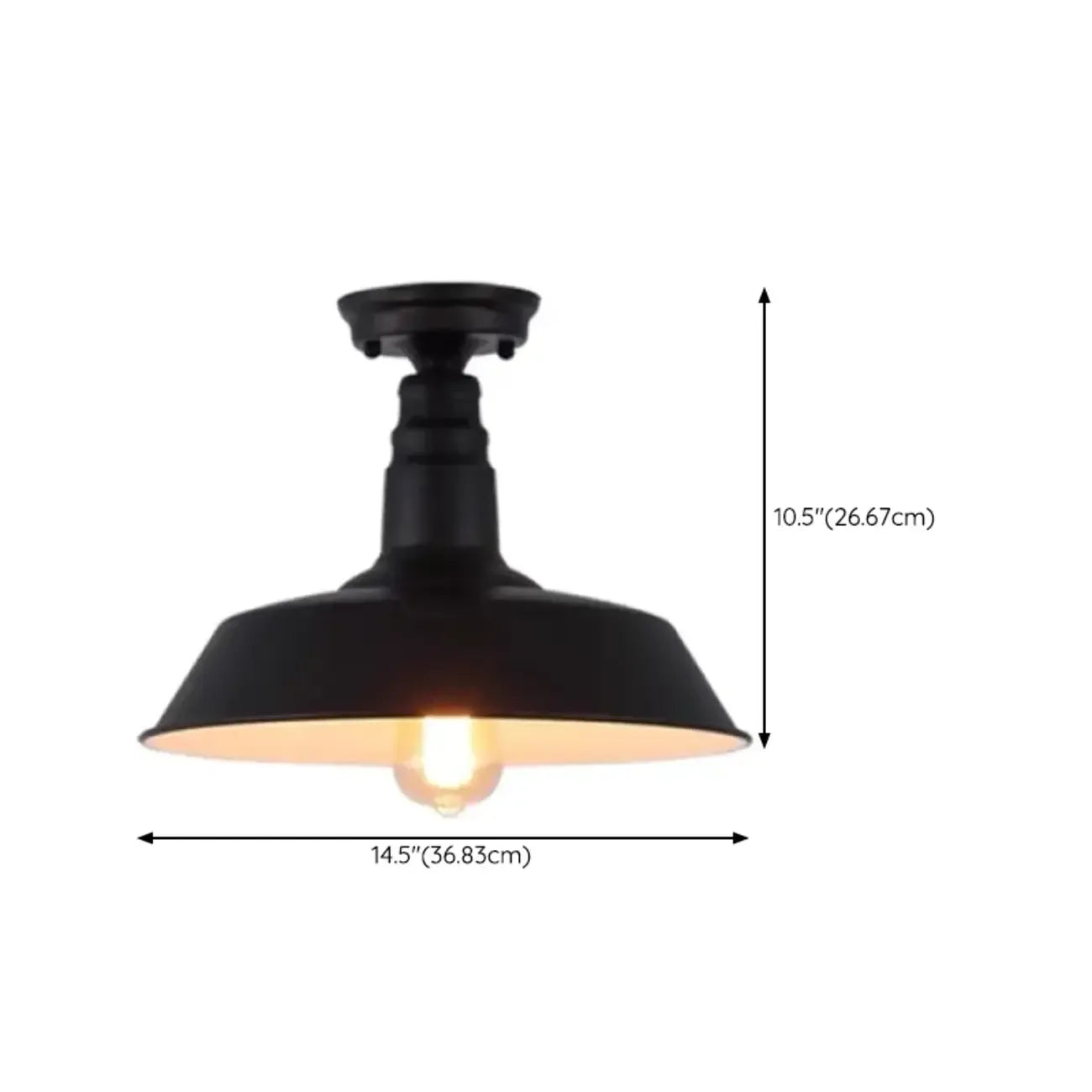 Plafonnier semi-encastré industriel à LED avec abat-jour en fer noir