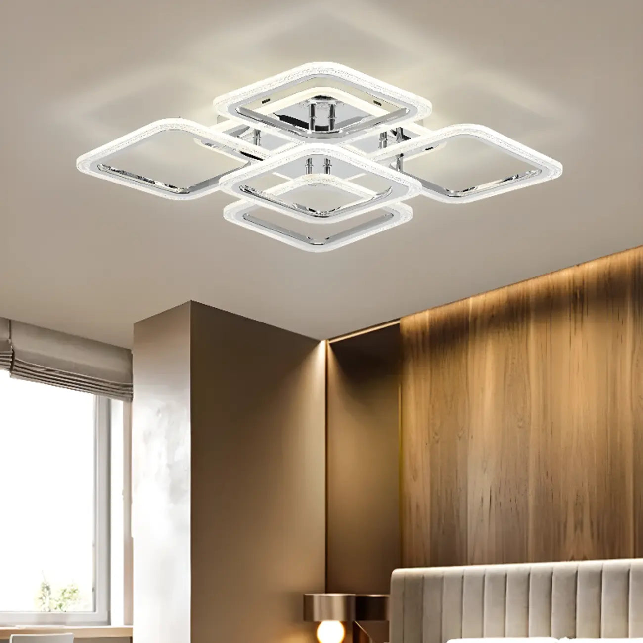Plafonnier semi-encastré carré moderne à LED pour salon
