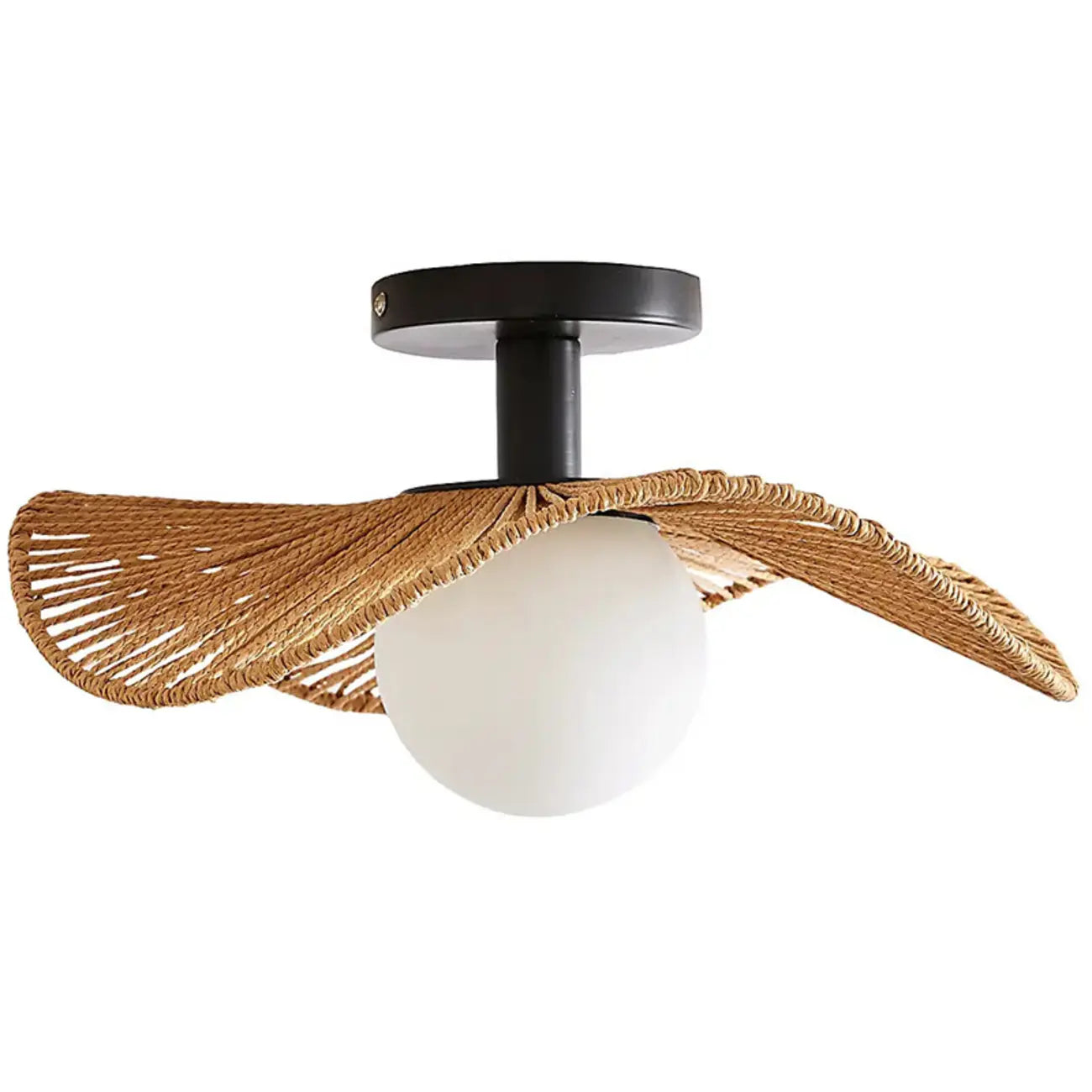 Plafonnier semi-encastré oriental à LED avec abat-jour en rotin