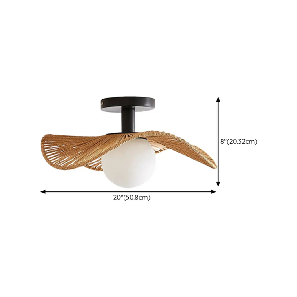 Plafonnier semi-encastré oriental à LED avec abat-jour en rotin