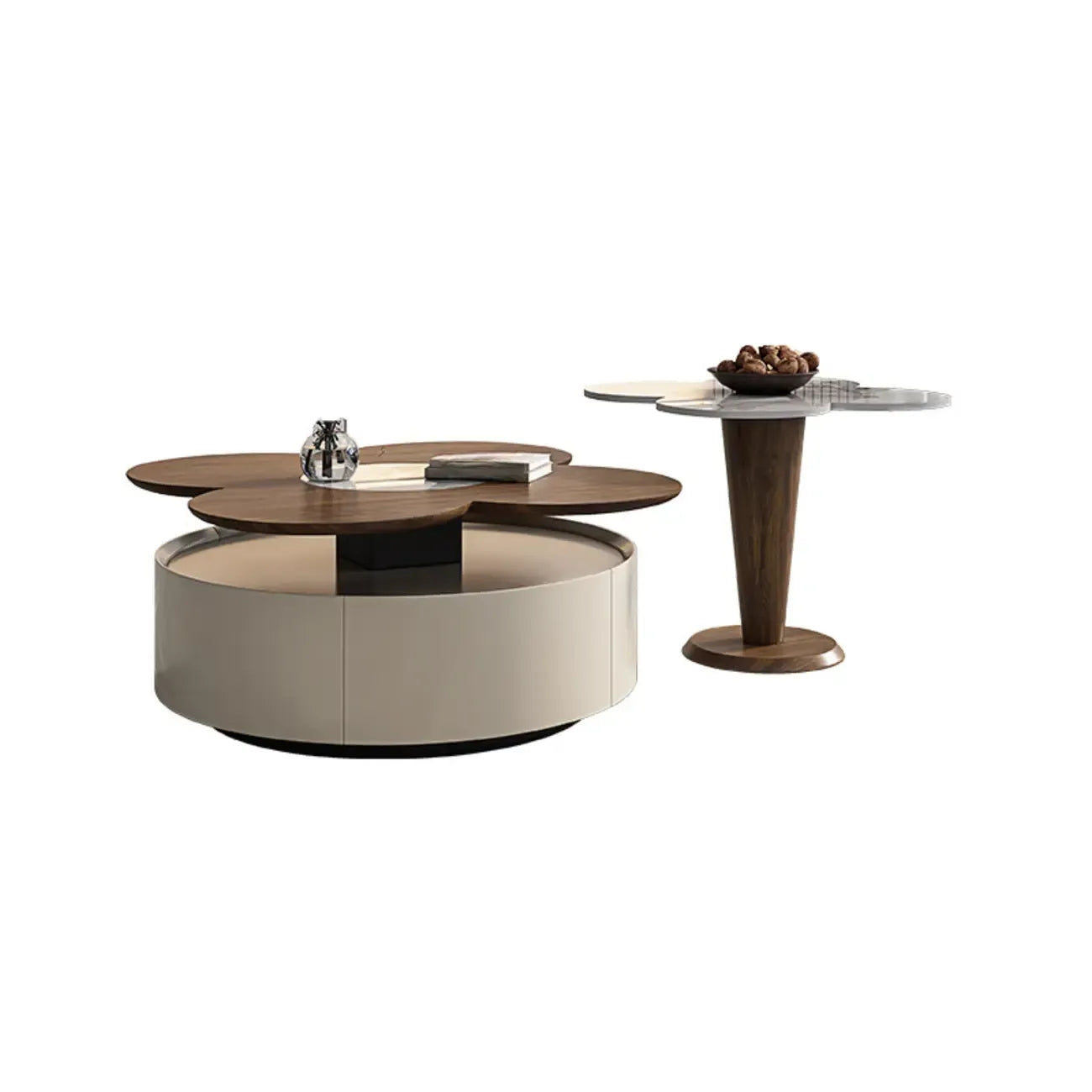 Table basse gigogne moderne Beiger Free Form avec tiroir