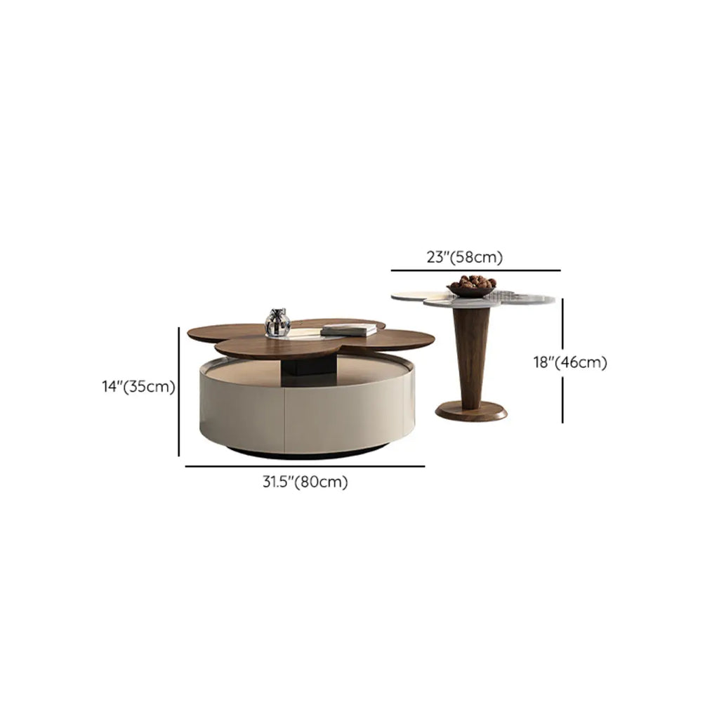 Table basse gigogne moderne Beiger Free Form avec tiroir