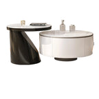Élégante table basse ronde gigogne d'intérieur avec 2 tiroirs