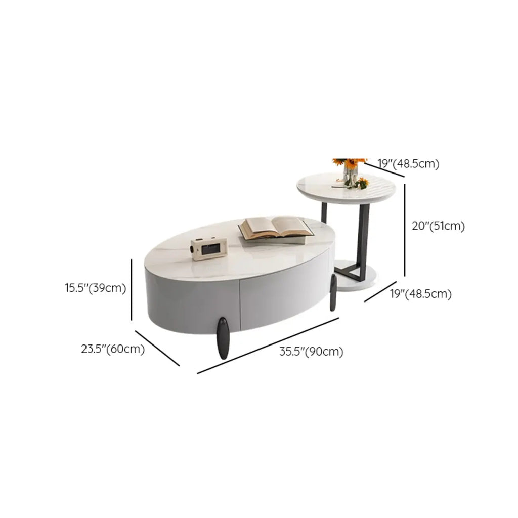 Élégante table basse ronde gigogne d'intérieur avec 2 tiroirs