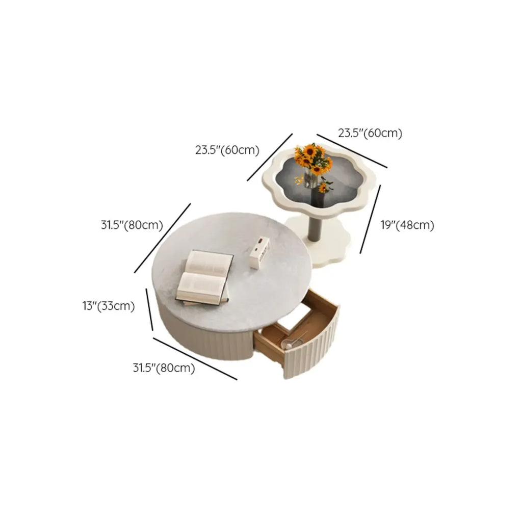 Élégante table basse ronde gigogne d'intérieur avec 2 tiroirs