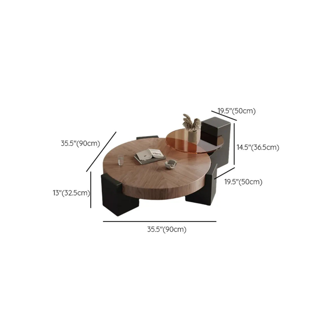 Élégante table basse ronde gigogne d'intérieur avec 2 tiroirs