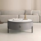 Table basse gigogne ronde grise avec rangement et plateau relevable