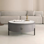 Table basse gigogne ronde grise avec rangement et plateau relevable