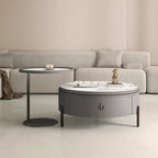 Table basse gigogne ronde grise avec rangement et plateau relevable