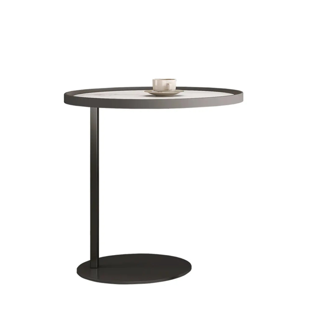 Table basse gigogne ronde grise avec rangement et plateau relevable