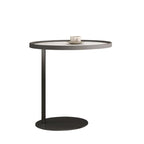 Table basse gigogne ronde grise avec rangement et plateau relevable