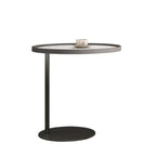 Table basse gigogne ronde grise avec rangement et plateau relevable