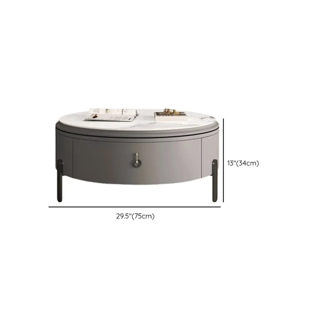 Table basse gigogne ronde grise avec rangement et plateau relevable