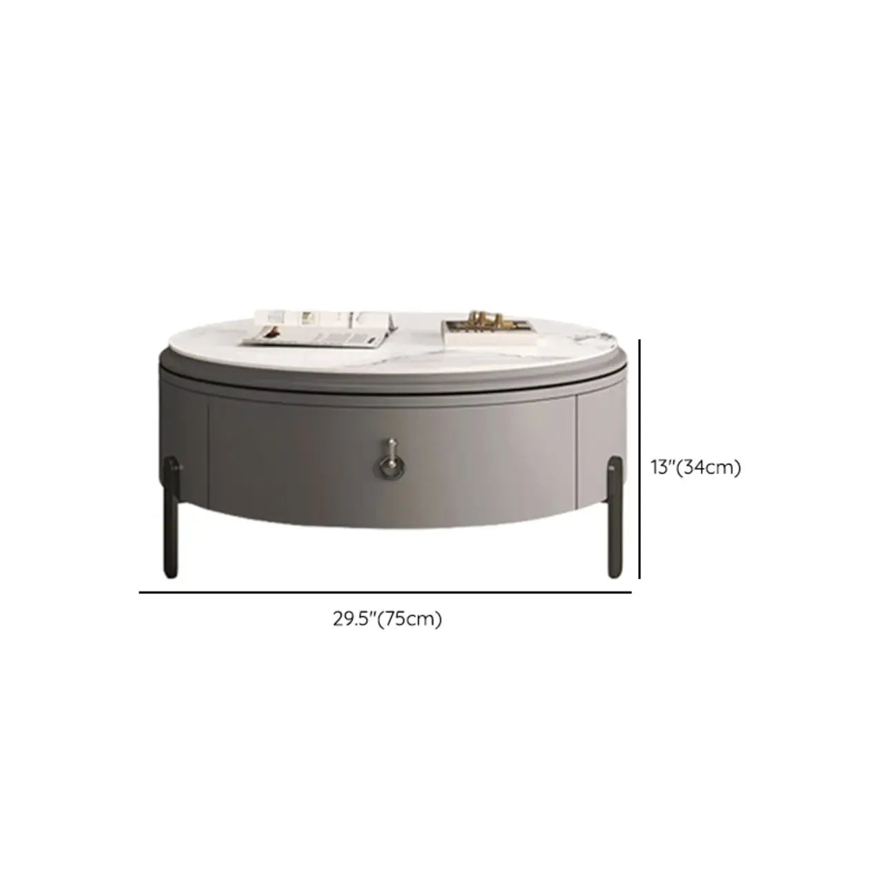 Table basse gigogne ronde grise avec rangement et plateau relevable