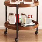 Table basse ronde moderne en bois à deux niveaux avec roulettes et plateau