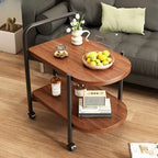 Table basse ronde moderne en bois à deux niveaux avec roulettes et plateau