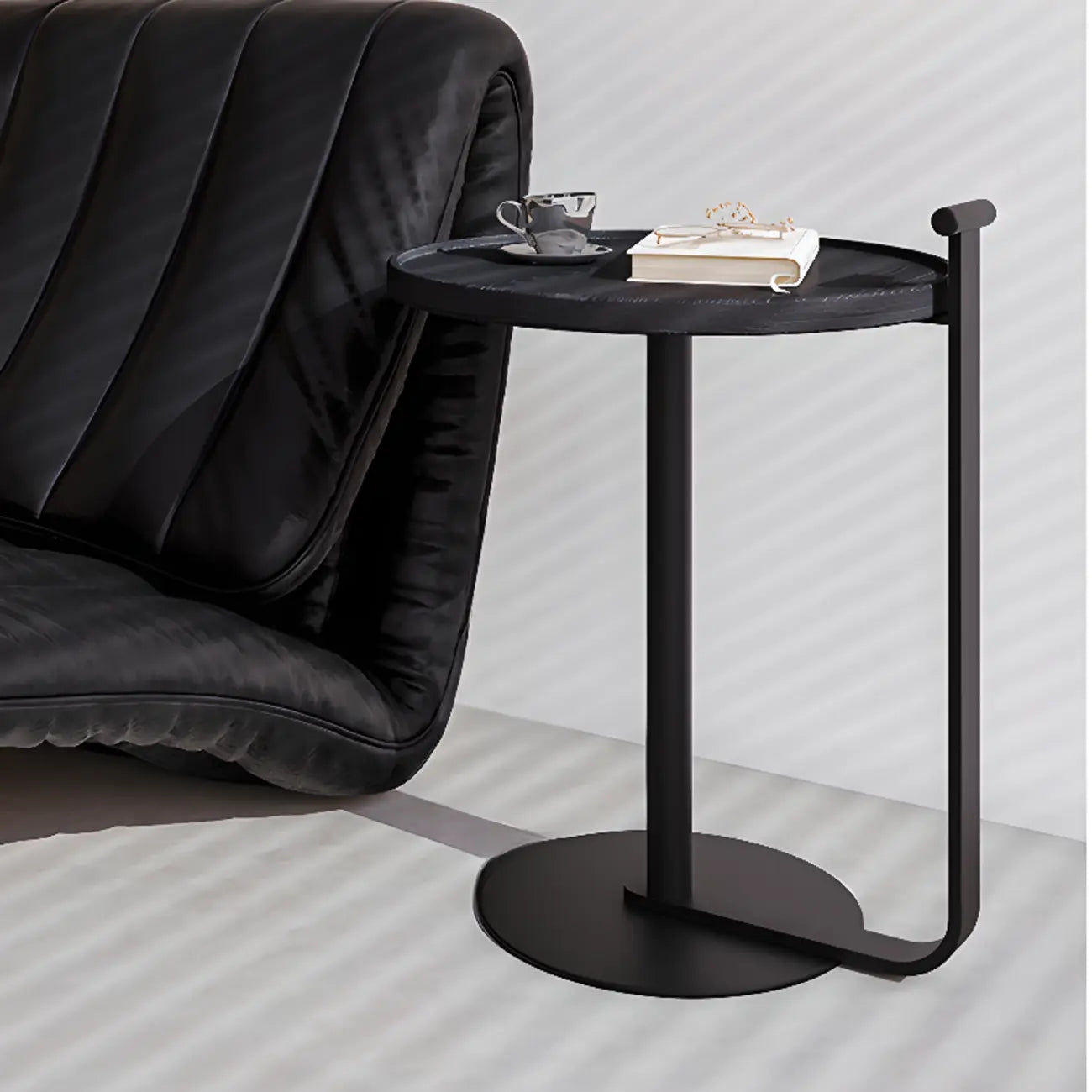 Table basse minimaliste ronde à base en acier pour salon