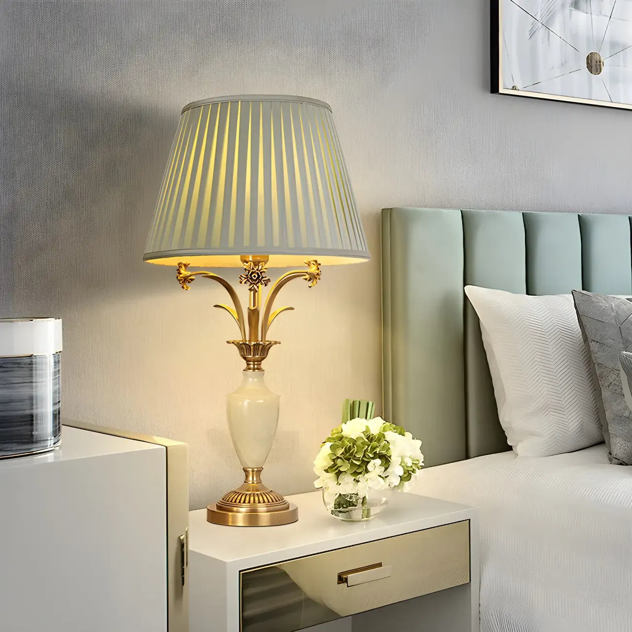 Lampe de table élégante en métal vert avec télécommande pour salon