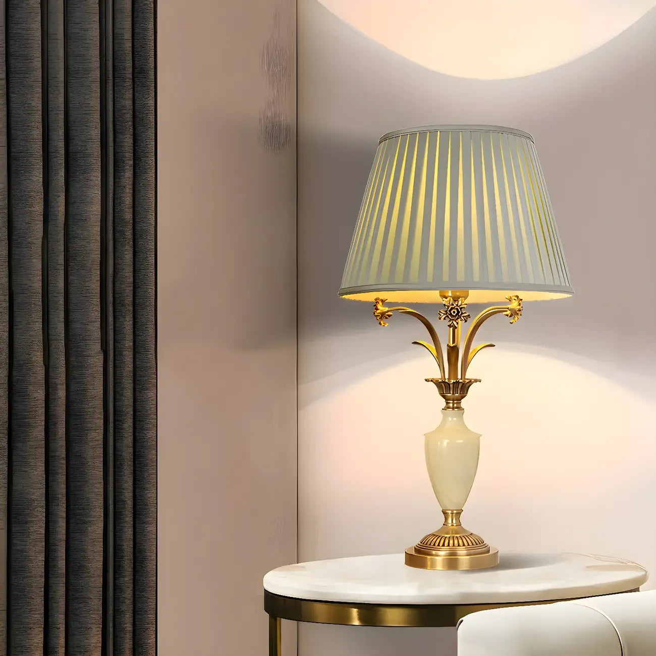 Lampe de table élégante en métal vert avec télécommande pour salon