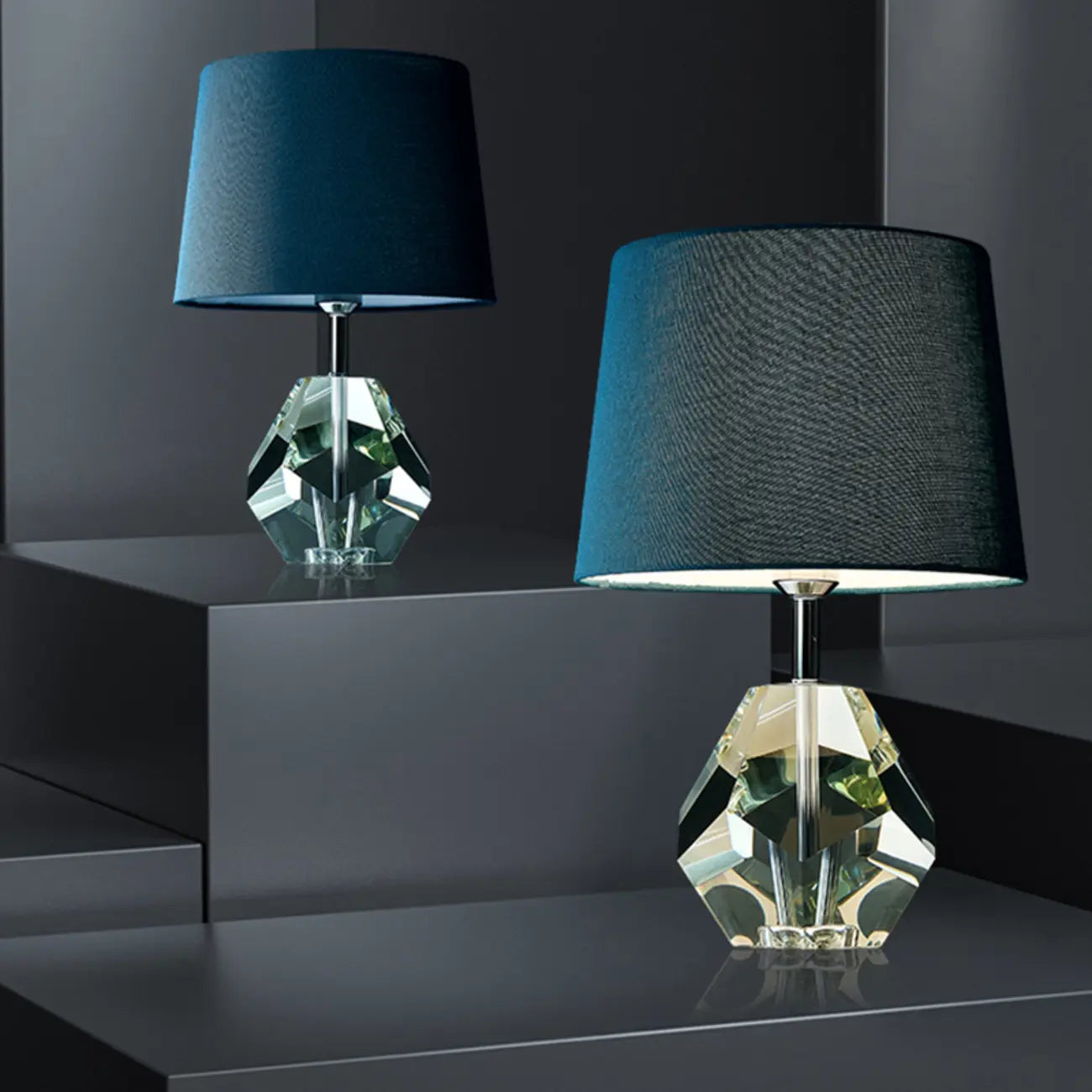 Lampada da tavolo blu moderna geometrica in cristallo per soggiorno