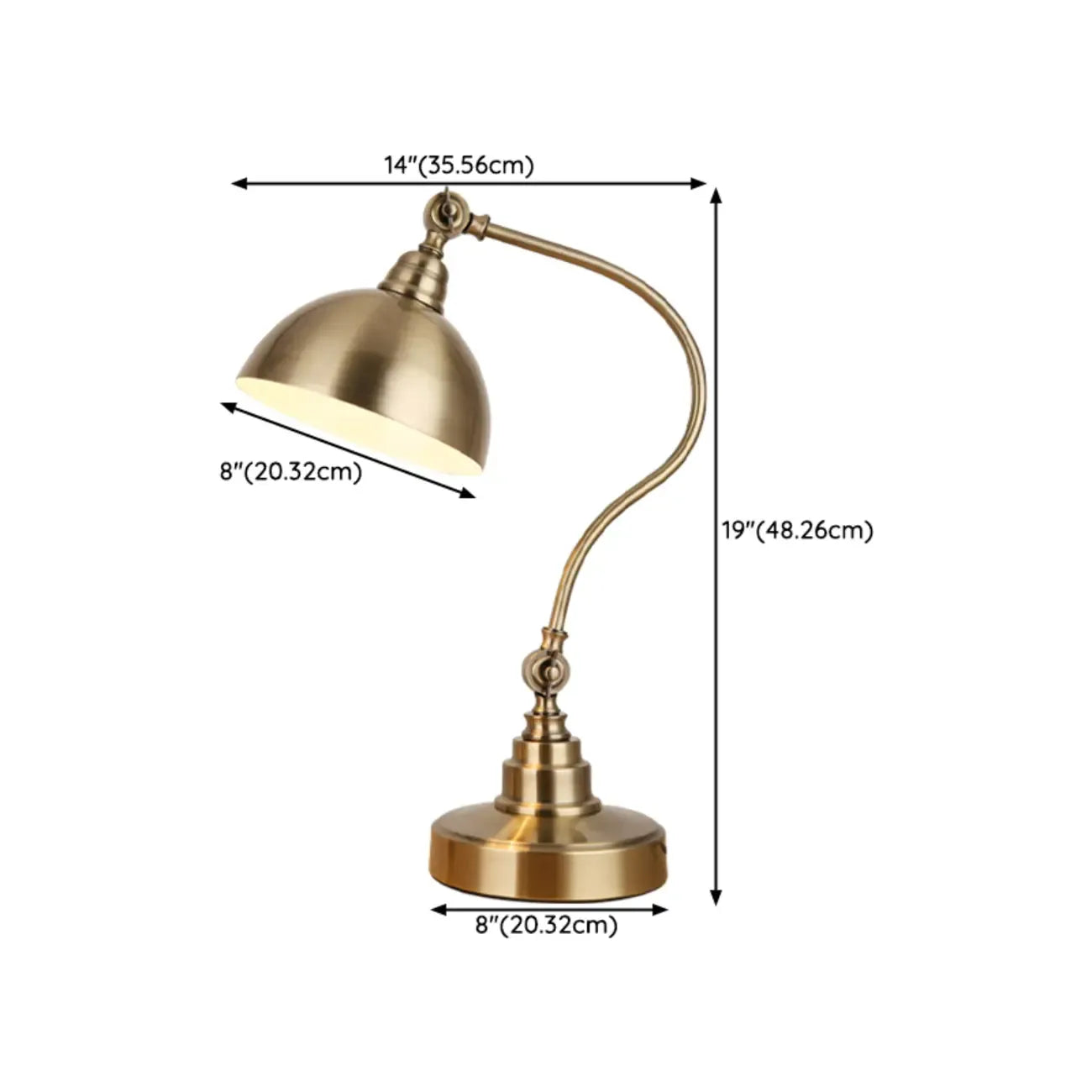 Lampe de table en laiton antique avec abat-jour en forme de bol arqué pour chambre à coucher