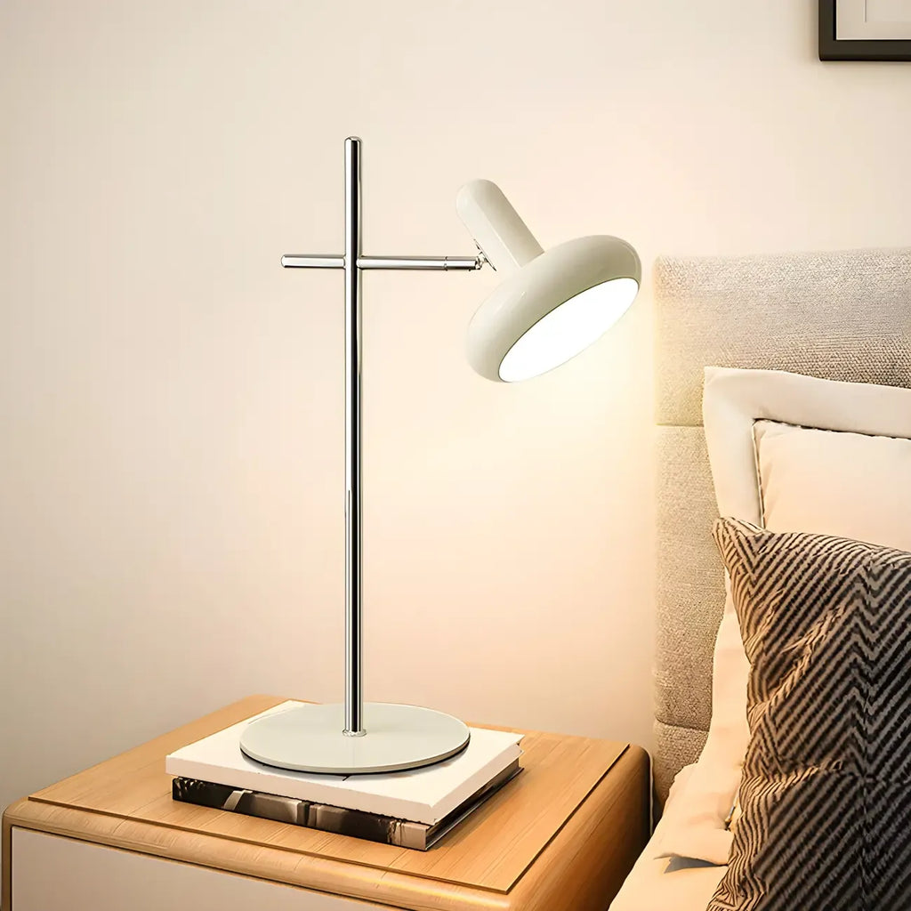 Lampe de table minimaliste géométrique en métal blanc cassé pour chambre à coucher